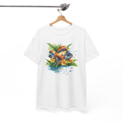 Tee Shirt Poisson Tropical Coloré – Illustration Aquatique Nature et Fleurs – T-shirt Animal Marin