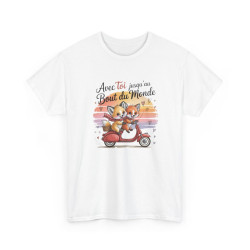 Tee Shirt Renards Amoureux – Avec Toi Jusqu’au Bout du Monde – T-shirt Couple Amour Animaux