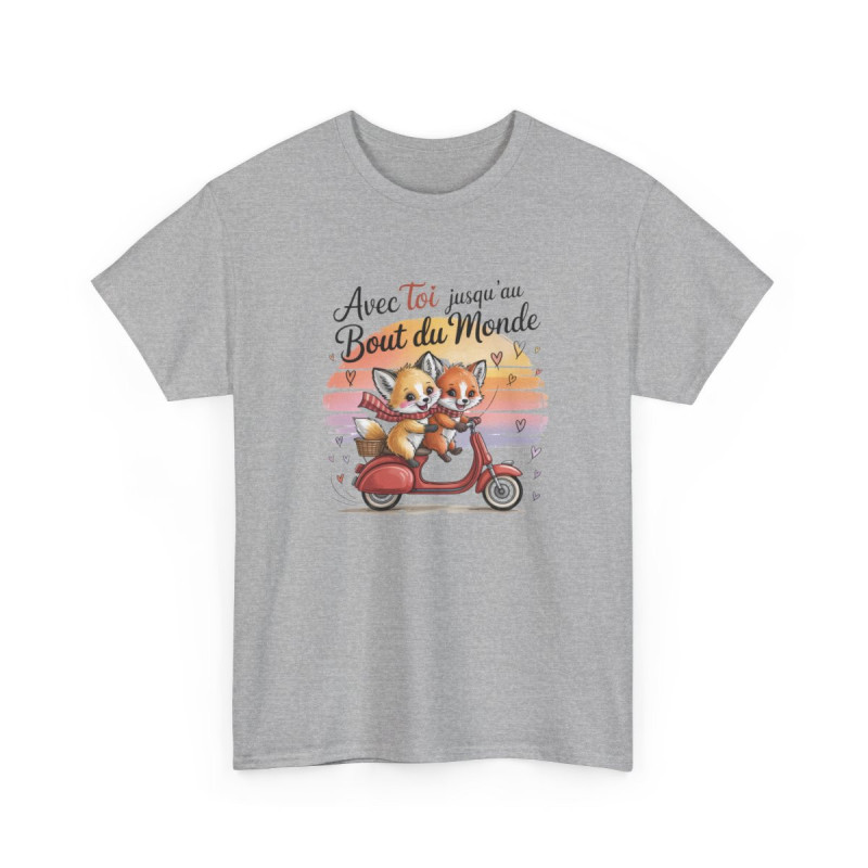 Tee Shirt Renards Amoureux – Avec Toi Jusqu’au Bout du Monde – T-shirt Couple Amour Animaux