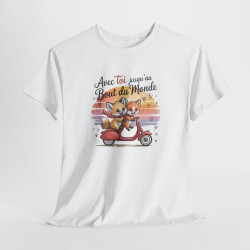 Tee Shirt Renards Amoureux – Avec Toi Jusqu’au Bout du Monde – T-shirt Couple Amour Animaux