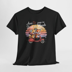 Tee Shirt Renards Amoureux – Avec Toi Jusqu’au Bout du Monde – T-shirt Couple Amour Animaux