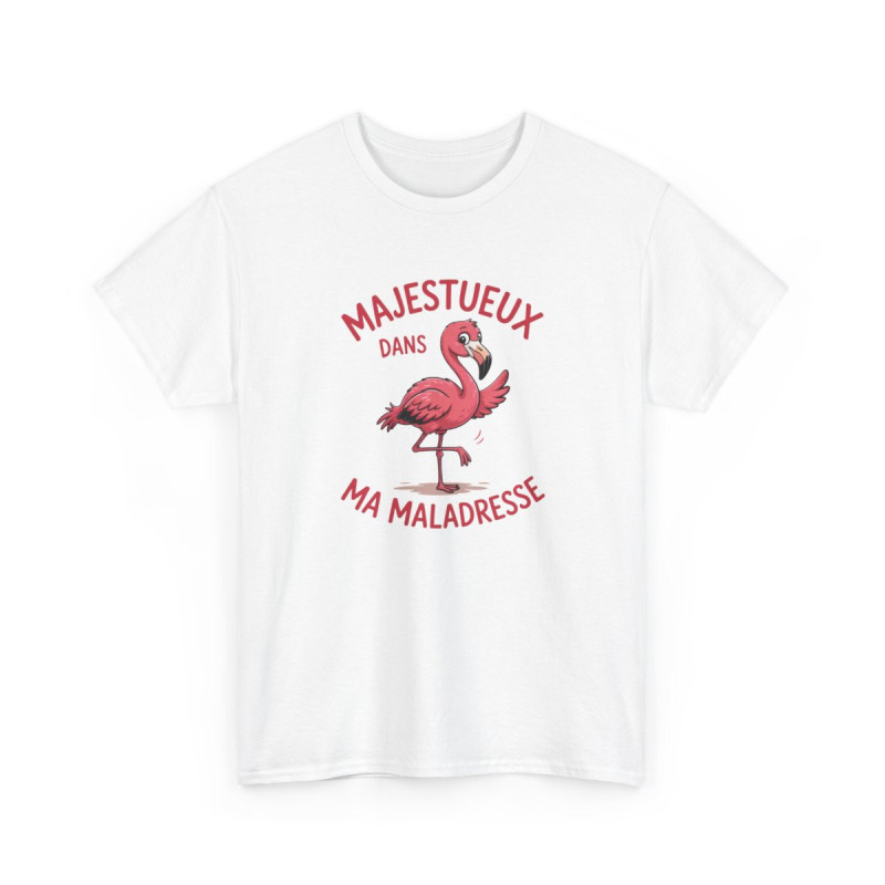 Tee Shirt Flamant Rose Humour – Majestueux Dans Ma Maladresse – T-shirt Animal Drôle Blanc Gris Noir Idée Cadeau