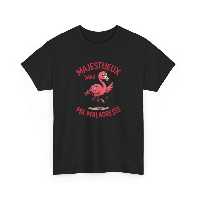 Tee Shirt Flamant Rose Humour – Majestueux Dans Ma Maladresse – T-shirt Animal Drôle Blanc Gris Noir Idée Cadeau
