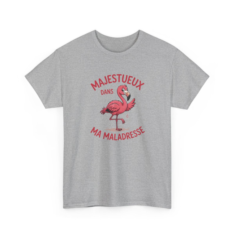 Tee Shirt Flamant Rose Humour – Majestueux Dans Ma Maladresse – T-shirt Animal Drôle Blanc Gris Noir Idée Cadeau