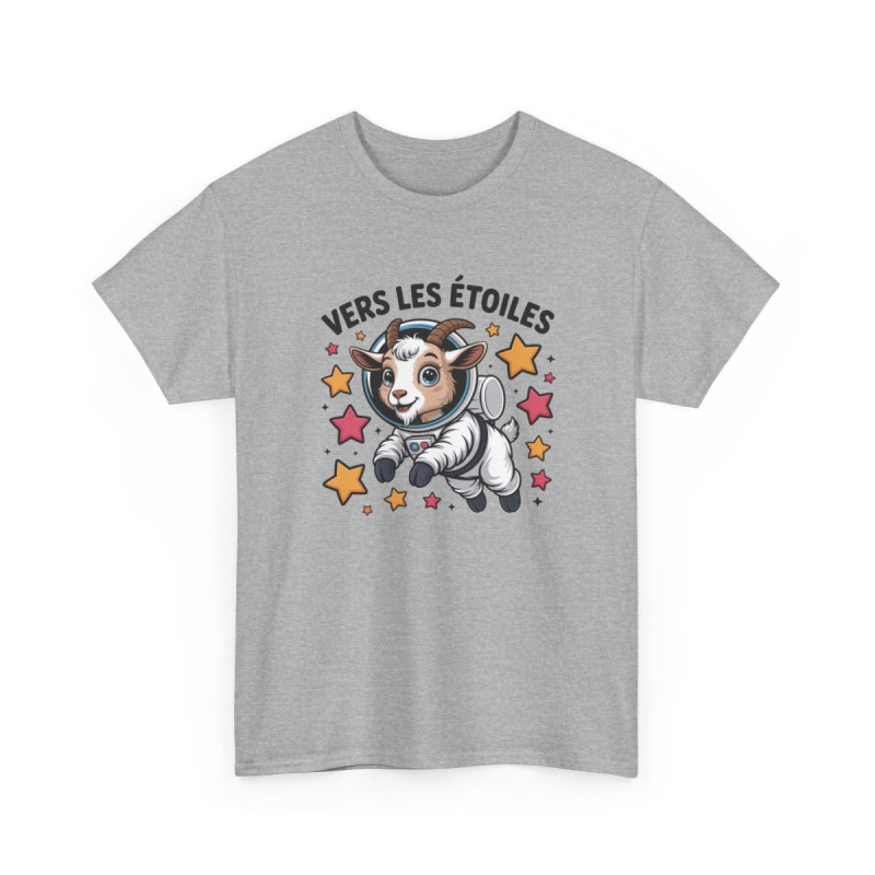 Tee Shirt Chèvre Astronaute Vers Les Étoiles – T-shirt Animal Espace Humour Science Blanc Gris Noir Idée Cadeau