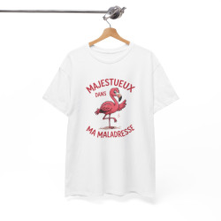 Tee Shirt Flamant Rose Humour – Majestueux Dans Ma Maladresse – T-shirt Animal Drôle Blanc Gris Noir Idée Cadeau