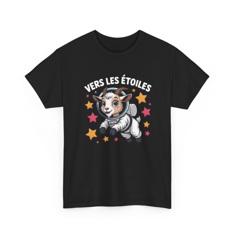 Tee Shirt Chèvre Astronaute Vers Les Étoiles – T-shirt Animal Espace Humour Science Blanc Gris Noir Idée Cadeau