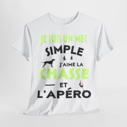 Tee shirt Homme Je suis un mec simple j'aime la chasse et l'apéro idée cadeau humour drôle