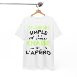 Tee shirt Homme Je suis un mec simple j'aime la chasse et l'apéro idée cadeau humour drôle
