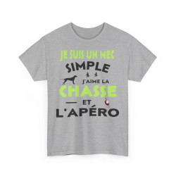 Tee shirt Homme Je suis un mec simple j'aime la chasse et l'apéro idée cadeau humour drôle