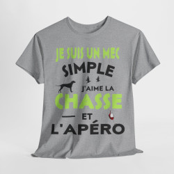 Tee shirt Homme Je suis un mec simple j'aime la chasse et l'apéro idée cadeau humour drôle
