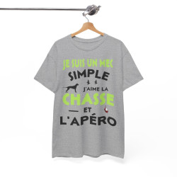 Tee shirt Homme Je suis un mec simple j'aime la chasse et l'apéro idée cadeau humour drôle
