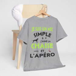 Tee shirt Homme Je suis un mec simple j'aime la chasse et l'apéro idée cadeau humour drôle