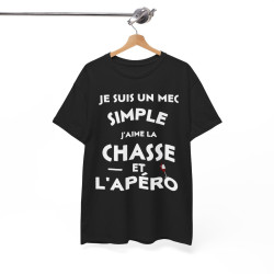 Tee shirt Homme Je suis un mec simple j'aime la chasse et l'apéro idée cadeau humour drôle