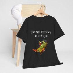 Tee shirt Noir  Unisex Je ne pense qu'à ça grenouille idée cadeau humour drôle amusant Homme/Femme