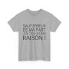 Tee shirt Unisex Sauf Erreur de ma part j'ai toujours raison, idée cadeau humour drôle Homme/Femme