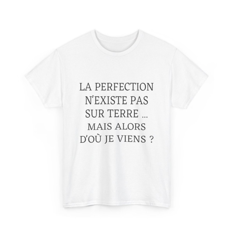 Tee shirt Unisex La perfection n'existe pas sur terre idée cadeau humour drôle amusant Homme/Femme