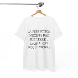 Tee shirt Unisex La perfection n'existe pas sur terre idée cadeau humour drôle amusant Homme/Femme