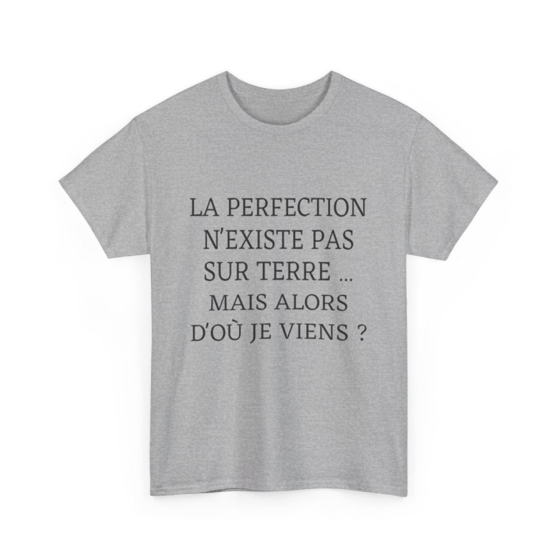 Tee shirt Unisex La perfection n'existe pas sur terre idée cadeau humour drôle amusant Homme/Femme