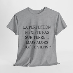Tee shirt Unisex La perfection n'existe pas sur terre idée cadeau humour drôle amusant Homme/Femme