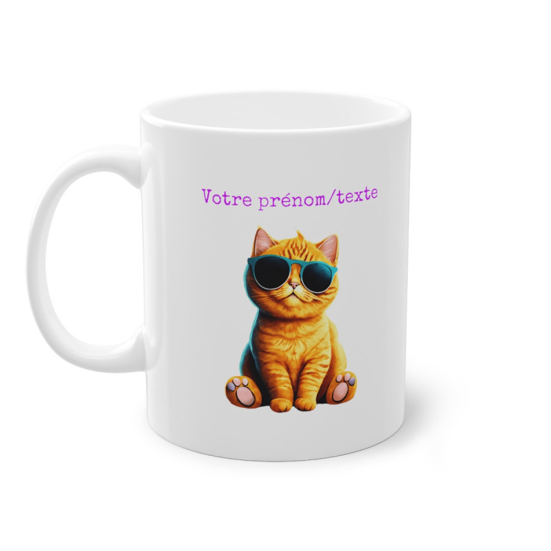 Mug Personnalisable personnalisé Chat roux  avec son prénom ou texte pour enfant et adulte