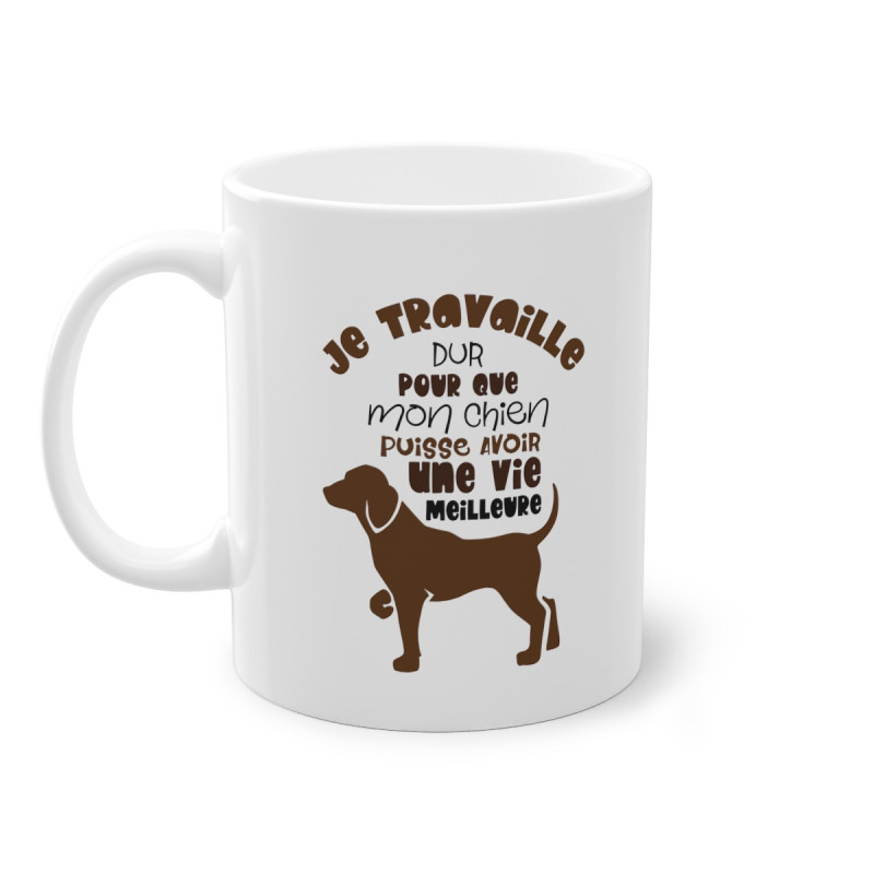 Mug Humour chien Je travaille dur tasse céramique amour drôle idée cadeau originale anniversaire femme homme fille garçon 325ml
