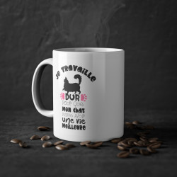 Mug Humour Chat Je travaille dur tasse céramique amour drôle idée cadeau originale anniversaire femme homme fille garçon 325ml