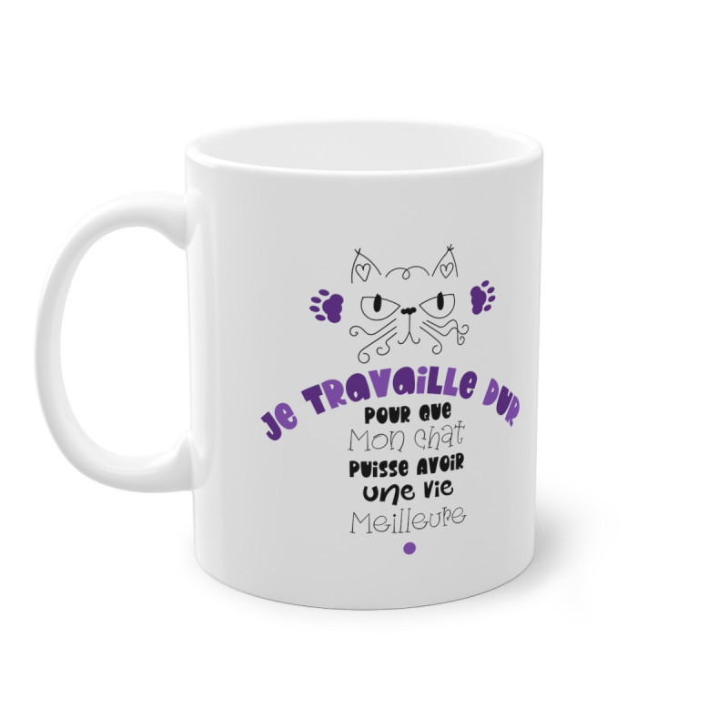 Mug Humour Chat Je travaille dur tasse céramique  drôle idée cadeau originale anniversaire femme homme fille garçon 325ml