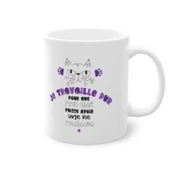 Mug Humour Chat Je travaille dur tasse céramique  drôle idée cadeau originale anniversaire femme homme fille garçon 325ml