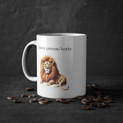 Mug personnalisable personnalisé Lion avec son prénom ou texte pour enfant et adulte