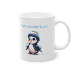 Mug personnalisable personnalisé Pingouin avec son prénom ou texte pour enfant et adulte