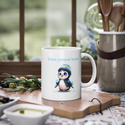Mug personnalisable personnalisé Pingouin avec son prénom ou texte pour enfant et adulte