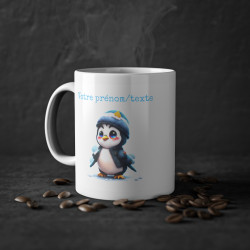 Mug personnalisable personnalisé Pingouin avec son prénom ou texte pour enfant et adulte