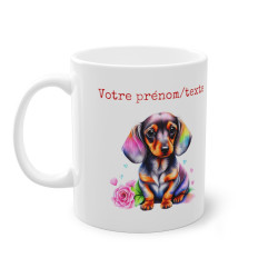 Mug personnalisable personnalisé Chien Teckel avec son prénom ou texte pour enfant et adulte