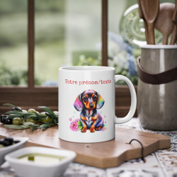 Mug personnalisable personnalisé Chien Teckel avec son prénom ou texte pour enfant et adulte