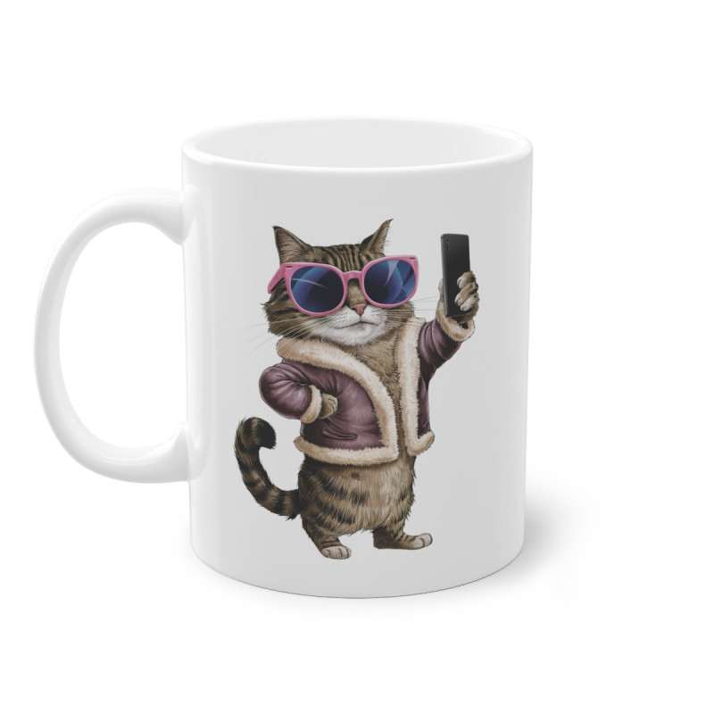 Mug Chat selfie avec lunette de soleil idée cadeau humour drôle amusant travail bureau pour adulte et enfant