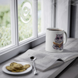 Mug Chat qui lit un livre idée cadeau humour drôle amusant fun travail bureau lecture pour enfant et adulte