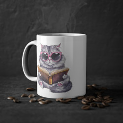 Mug Chat qui lit un livre idée cadeau humour drôle amusant fun travail bureau lecture pour enfant et adulte
