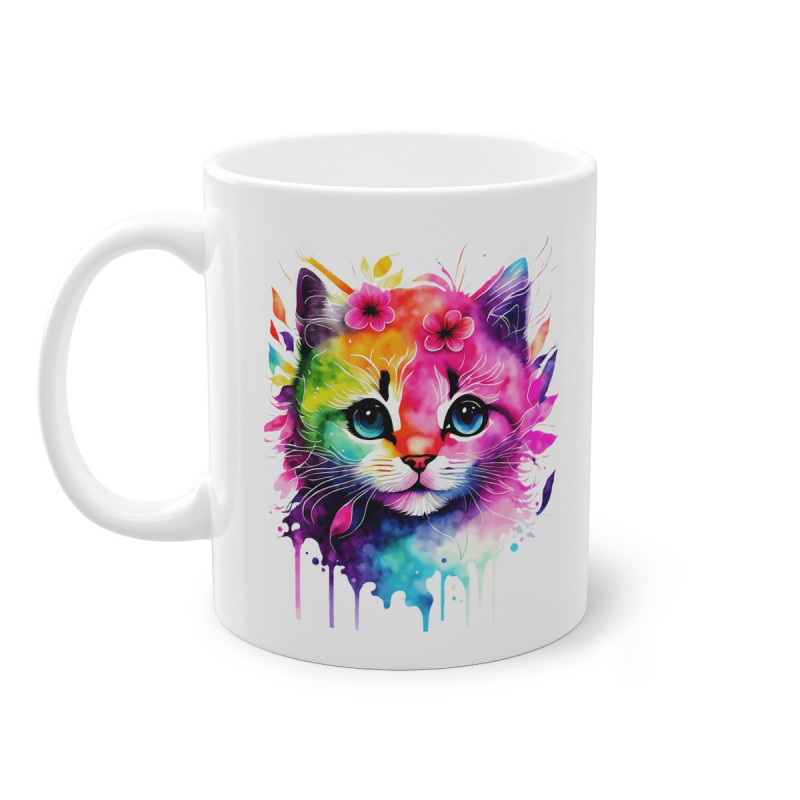 Mug Chat coloré fleurs idée cadeau bureau travail anniversaire pour adulte et enfant