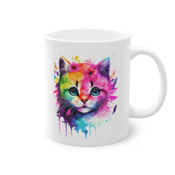 Mug Chat coloré fleurs idée cadeau bureau travail anniversaire pour adulte et enfant