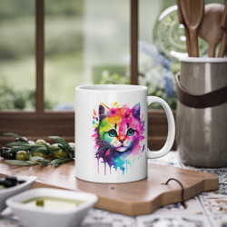 Mug Chat coloré fleurs idée cadeau bureau travail anniversaire pour adulte et enfant