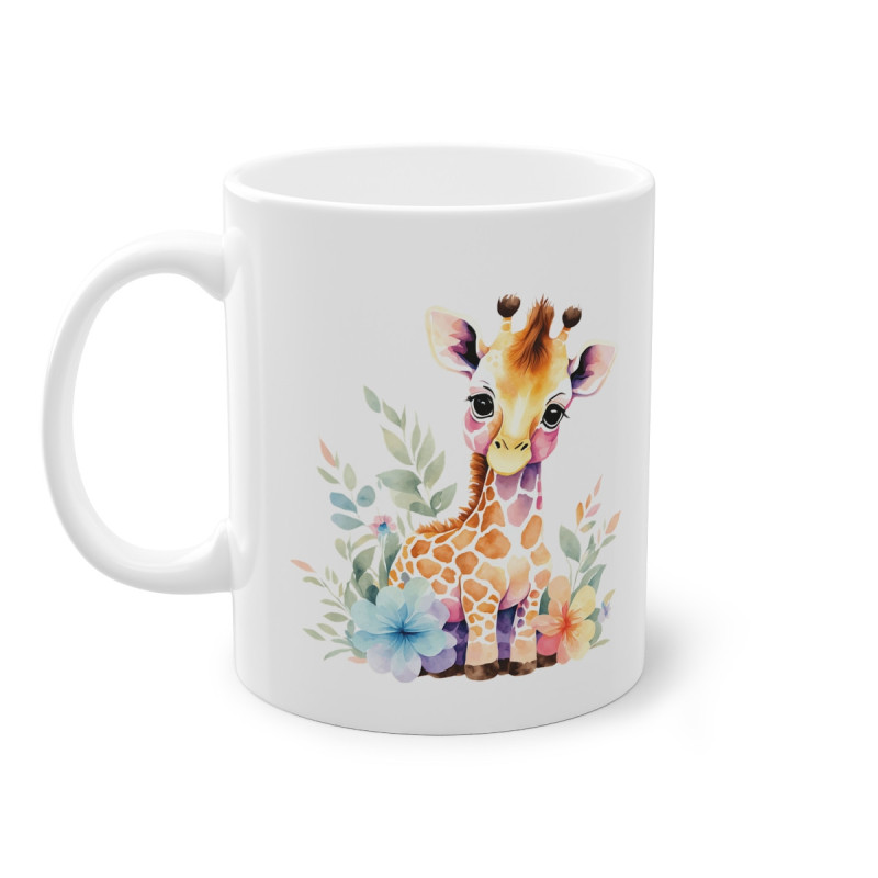 Mug Bébé Girafe avec des fleurs colorés idée cadeau bureau travail anniversaire pour adulte et enfant