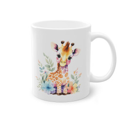 Mug Bébé Girafe avec des fleurs colorés idée cadeau bureau travail anniversaire pour adulte et enfant