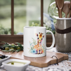 Mug Bébé Girafe avec des fleurs colorés idée cadeau bureau travail anniversaire pour adulte et enfant