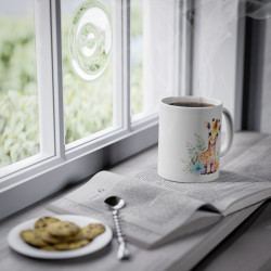 Mug Bébé Girafe avec des fleurs colorés idée cadeau bureau travail anniversaire pour adulte et enfant