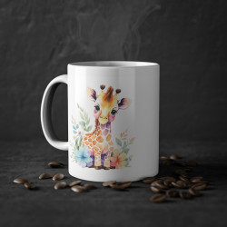 Mug Bébé Girafe avec des fleurs colorés idée cadeau bureau travail anniversaire pour adulte et enfant