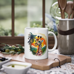 Mug Girafe plantes tropicales idée cadeau bureau travail anniversaire pour enfant et adulte