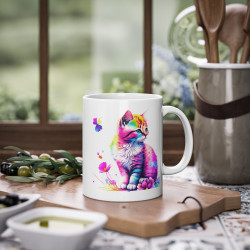 Mug chaton coloré papillon fleur idée cadeau bureau travail anniversaire pour adulte et enfant