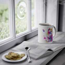 Mug chaton coloré papillon fleur idée cadeau bureau travail anniversaire pour adulte et enfant