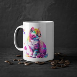 Mug chaton coloré papillon fleur idée cadeau bureau travail anniversaire pour adulte et enfant